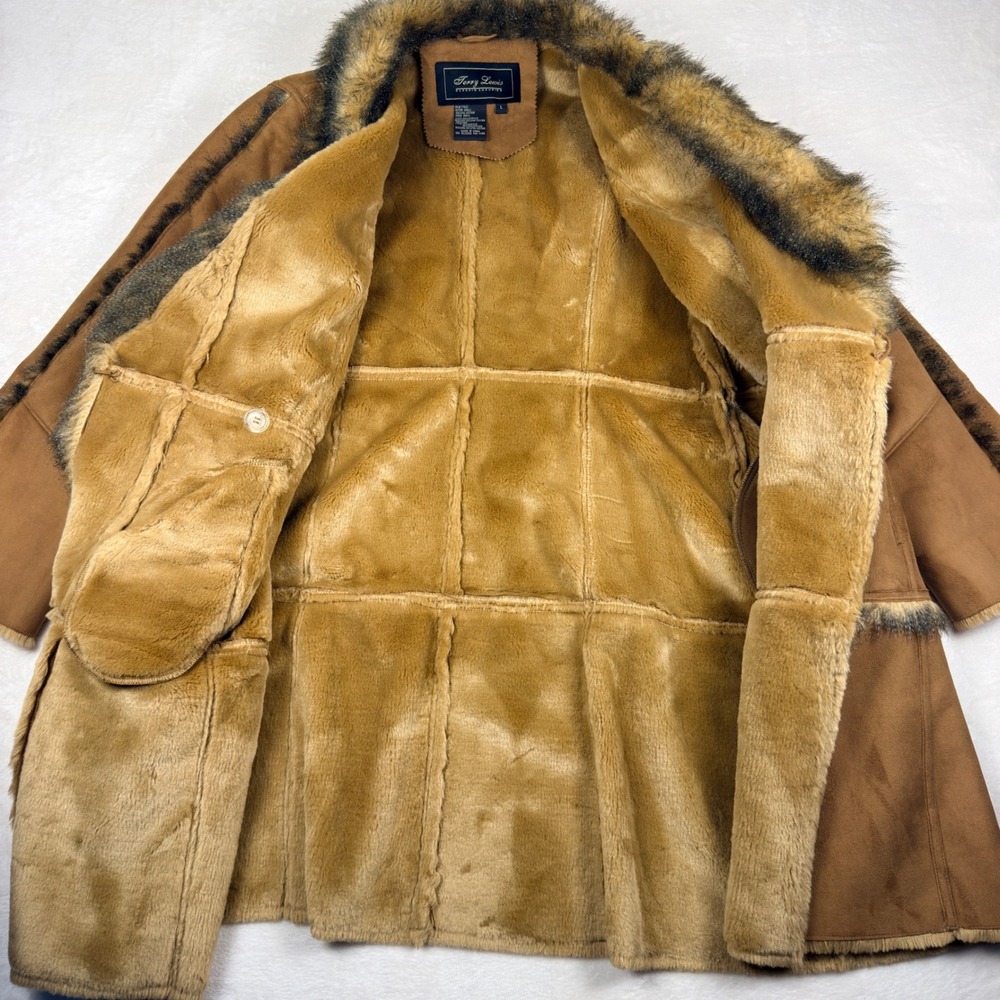 Vintage Penny Lane Afghan Faux Suede‎ Fur Trim Long Coat Womens Large Brown - Picture 7 of 11